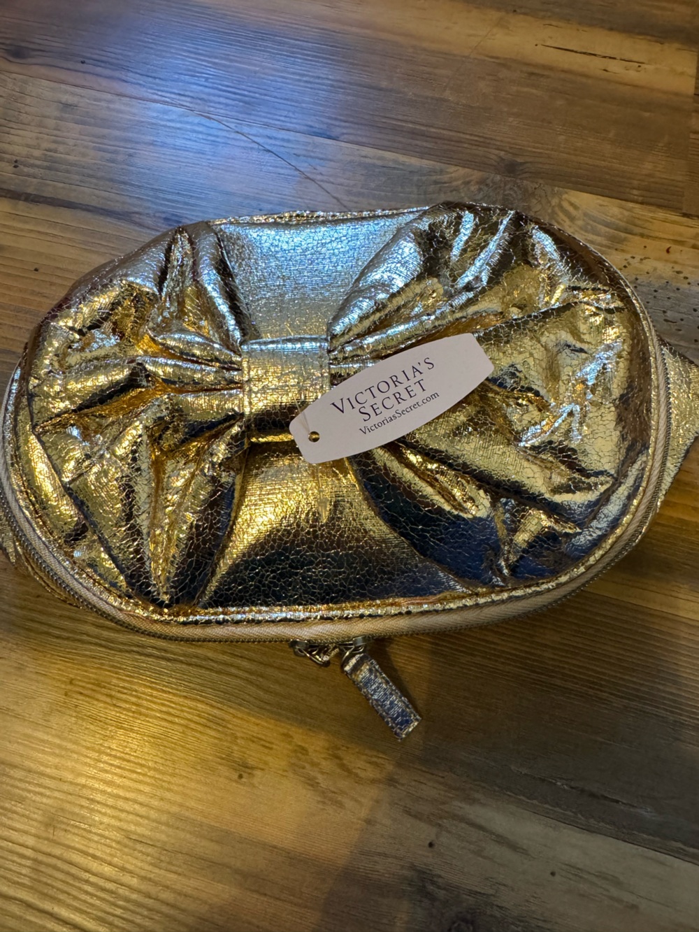 Victoria's Secret Metallic Gold Bow Cosmetic Case